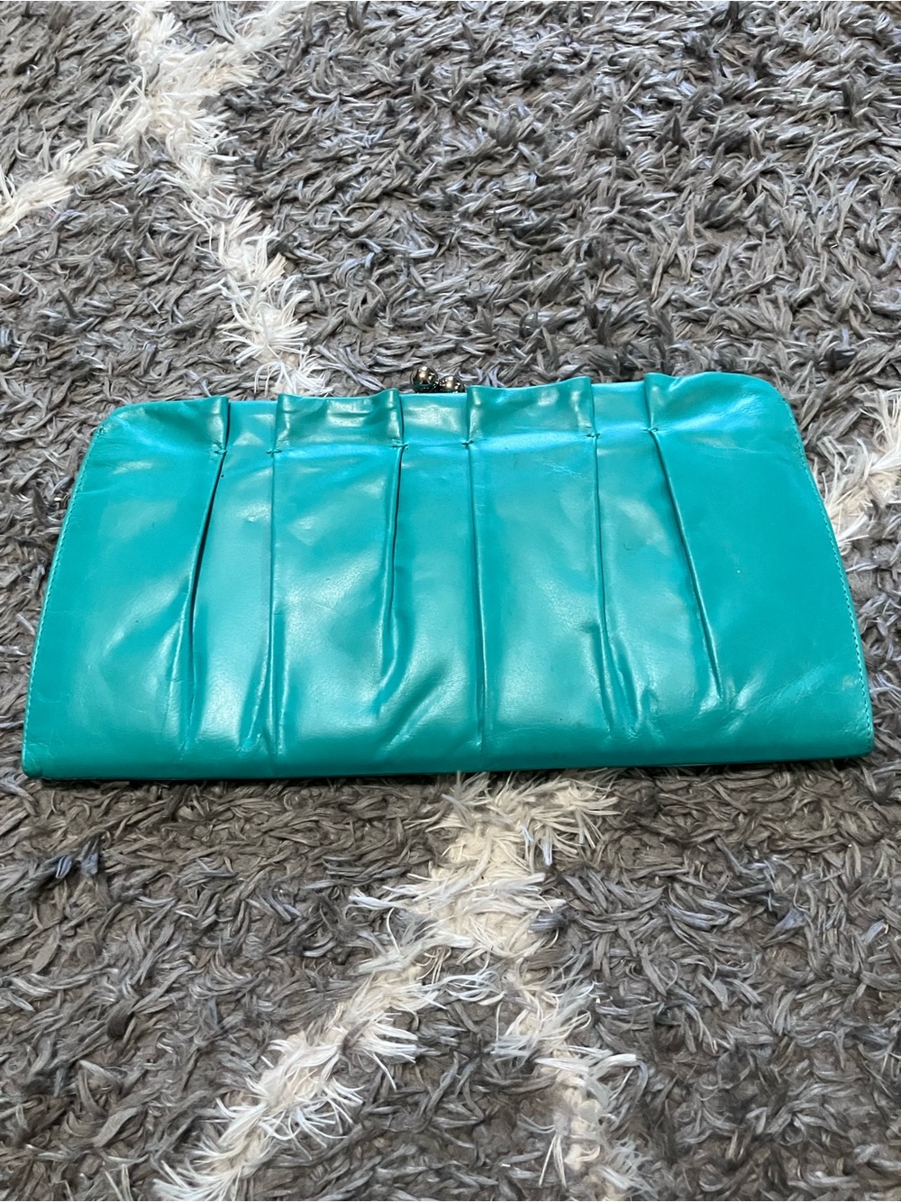 Teal Pleated Leather Clutch - Women's Evening Bag